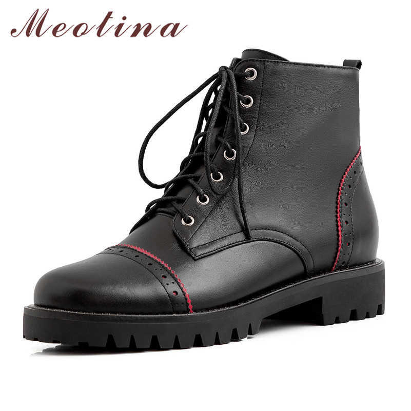 Meotina Winter Ankle Boots Women Natural Genuine Leather Thick Heel Short Boots Lace Up Round Toe Shoes Ladies Autumn Size 34-39 210608, Black
Meotina Winter Ankle Boots Women Natural Genuine Leather Thick Heel Short Boots Lace Up Round Toe Shoes Ladies Autumn Size 34-39 210608, Black