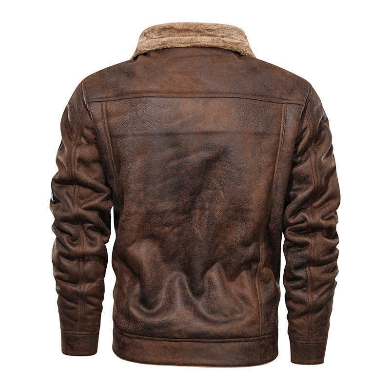 Mens Jackets and Coats Retro Style Suede Leather Jacket Men Leather Motorcycle Jacket Fur Lined Warm Coat Winter Velvet Overcoat 210819