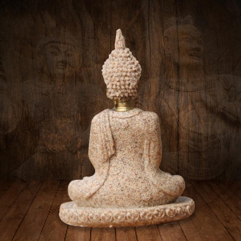 Sandstone Sitting Buddha Sculpture Handmade Figurine Meditation Miniatures Ornament Statue Home 210414