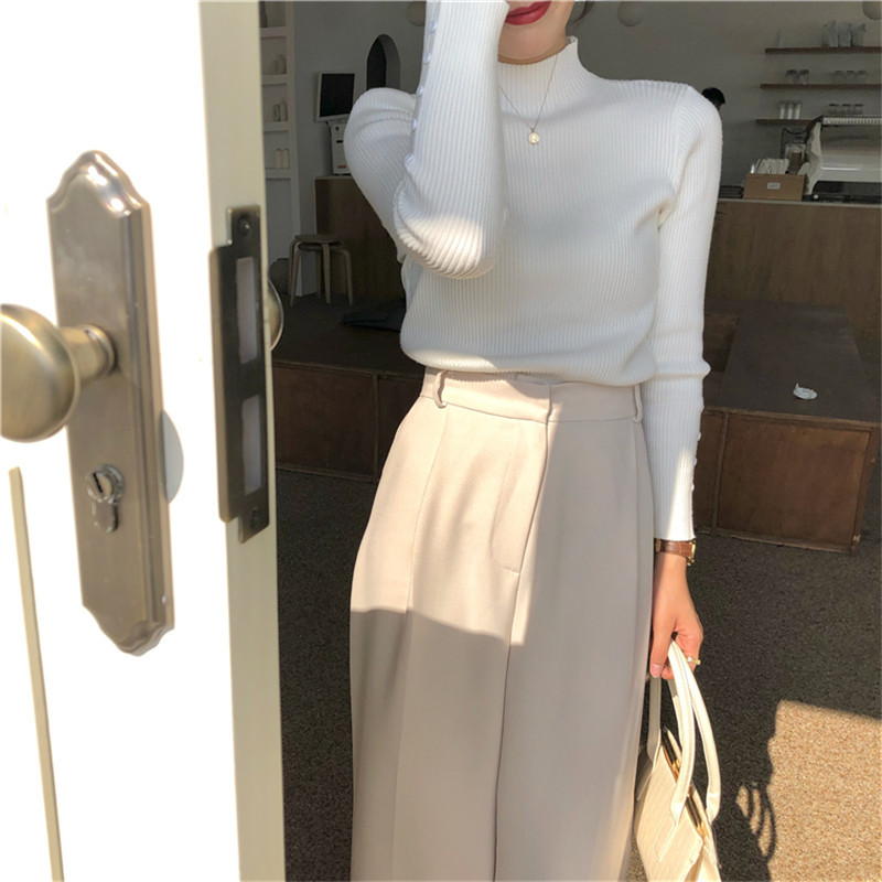 Spring Autumn OL Basic Pullover Tops Soft Slim-fit Bottoming Sweater Women Elegant Turtleneck Knitted Sweaters 210421