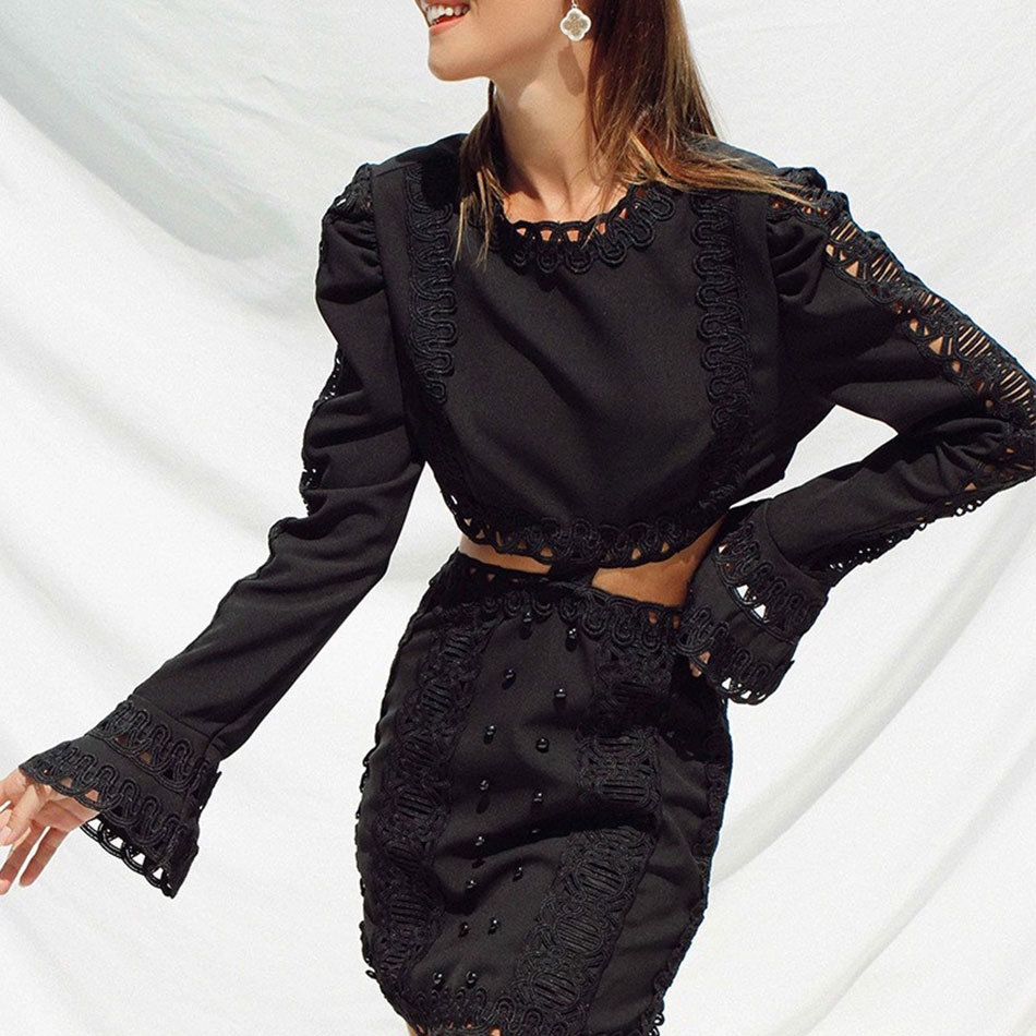 Free Heavy Industry Embroidered Dress Women's White Sexy O-neck Long Sleeve Hollow Mini Club Party 210524