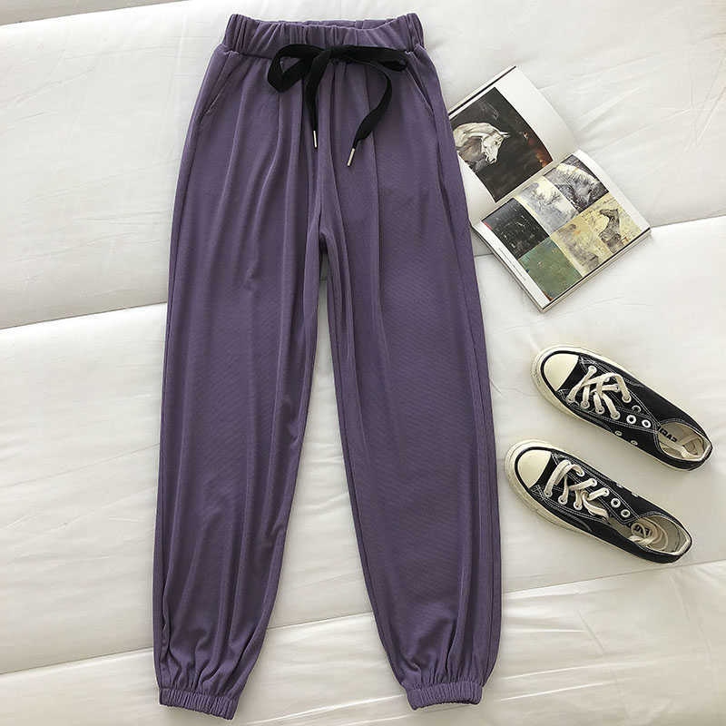 Causal Sweatpants Women Lace Up Stretch High Waist Ankle-length Trousers Spring Harem Pants Mujer 6G190 210603