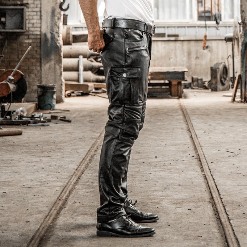 Designer Genuine Leather Men's Brand Profession Motorcycle Biker Long Trousers Vintage Large Size Soft Cowskin Black Pants