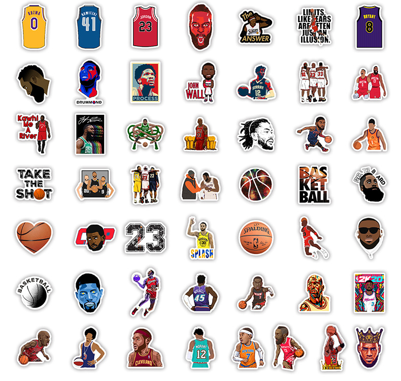 50PcsPack Mixed Basketball Stars Vinyl Sticker Waterproof Stickers for Water Bottle Laptop Planner Scrapbook Phone Wardrobe Wall