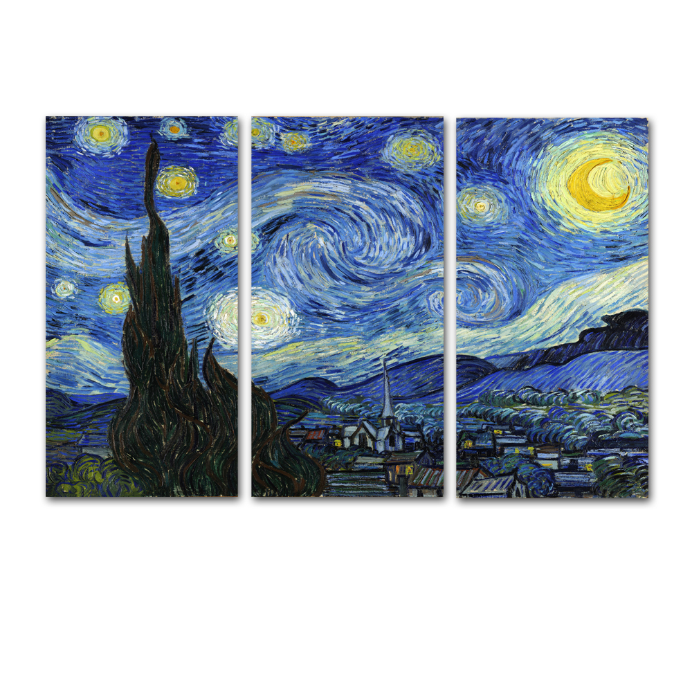 Vincent van Gogh 3 Pieces Starry Sky Abstract Classical Style Canvas Art Print Painting Poster Wall Picture