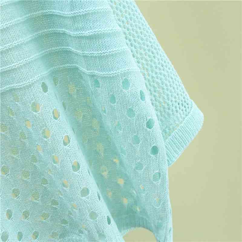 Hollow Out Shirt Summer Thin Mid-sleeve Knitted Women Blouse Bottom Loose Air-conditioning Sunprotection 13895 210427