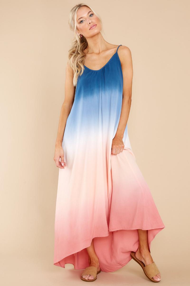 Fashion Tie Dye Digital Printing Women's Summer Sexy Suspender Long Skirt U-shaped Open Back Dress Two Piece