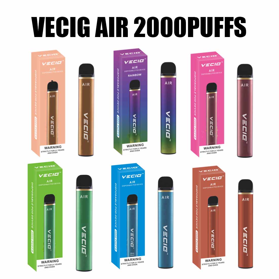 VECIG AIR Disposable E Cigarette 2000Puffs Vape Pen 7ml Pod Device Vaporizer 1200mah Battery 15 Colors Authentic
VECIG AIR Disposable E Cigarette 2000Puffs Vape Pen 7ml Pod Device Vaporizer 1200mah Battery 15 Colors Authentic