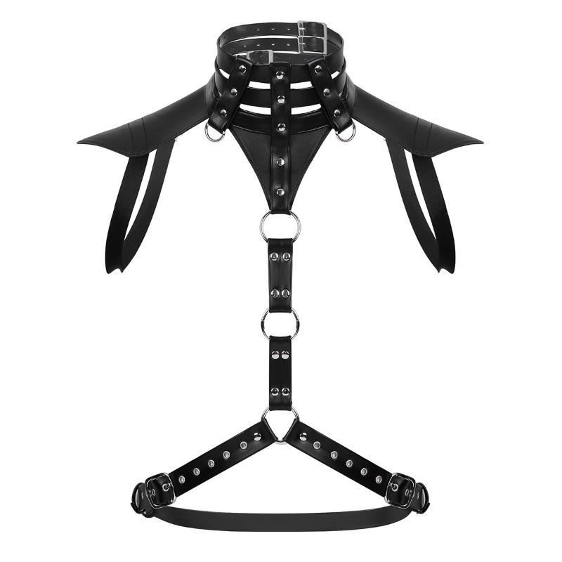 Male Lingerie Leather Harness Adjustable Sexy Gay Clothing Sexual Body Chest Belt Strap Punk Rave Costumes For Sex Elbow Knee Pa