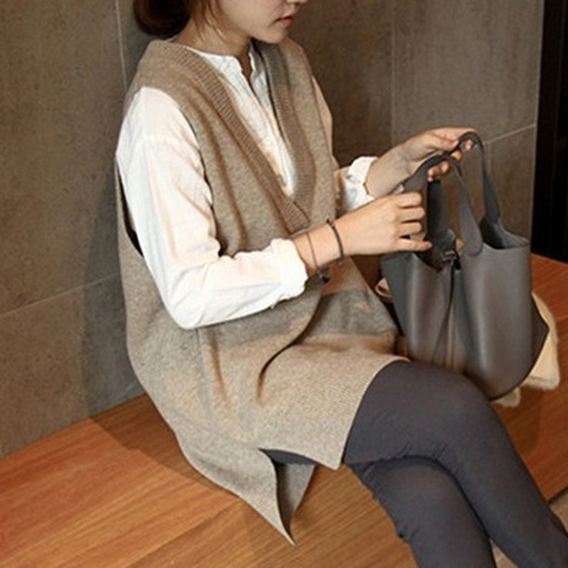Arrivals V-Neck Pullover Women Knitted Oversize Sweater Vest Autumn Winter Sleeveless Warm Sweaters 12230 210415
