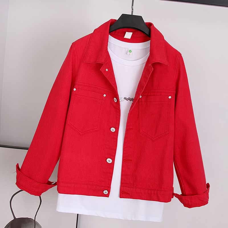 Autumn Denim Jacket Women Loose Jeans and Coat Fashion Casual Pocket Turn-down Collar Long Sleeve 7121 210518