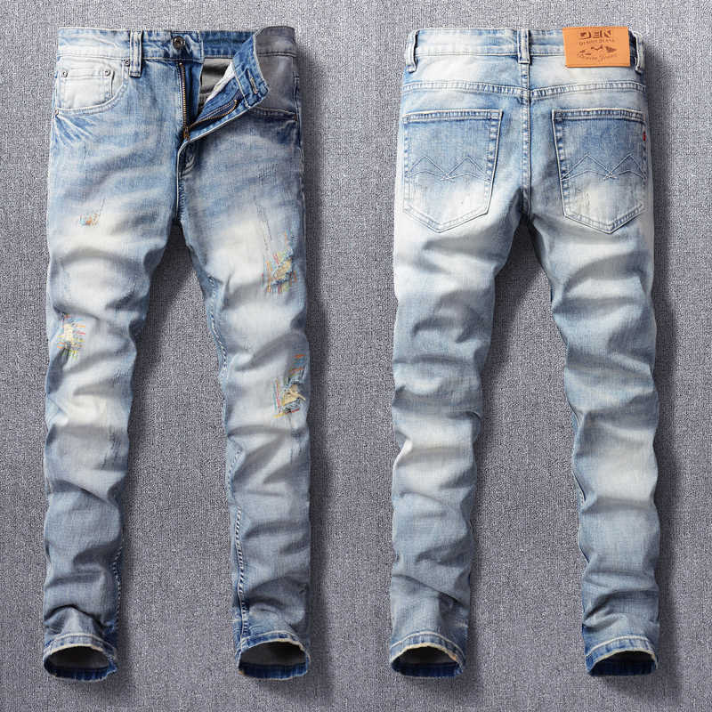 European Vintage Fashion Men Jeans Retro Light Blue Elastic Slim Ripped Embroidery Designer Plain Casual Denim Pants EKYJ
European Vintage Fashion Men Jeans Retro Light Blue Elastic Slim Ripped Embroidery Designer Plain Casual Denim Pants EKYJ
