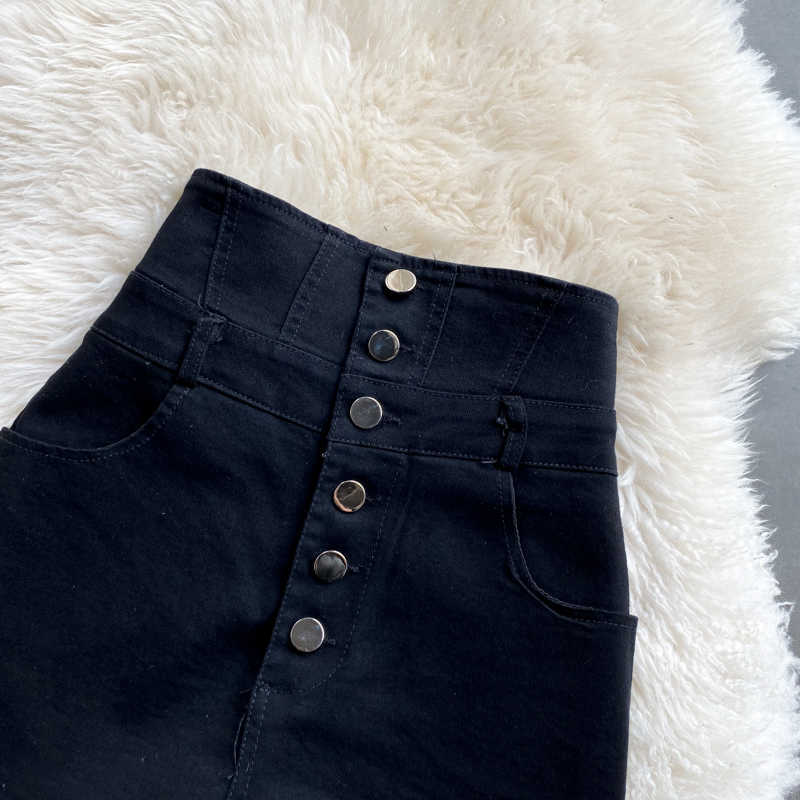 Gagaok Woman Shorts Summer Solid Button Skinny High Slim Clothing Slim Korean Casual Simple Fashion Female Wild Short 210611