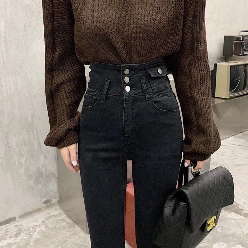 Kog449 Black New Spring And Summer Women High Waist Jeans Stretch Tight Show High Cultivate One'S Morality Show Pencil Ni
