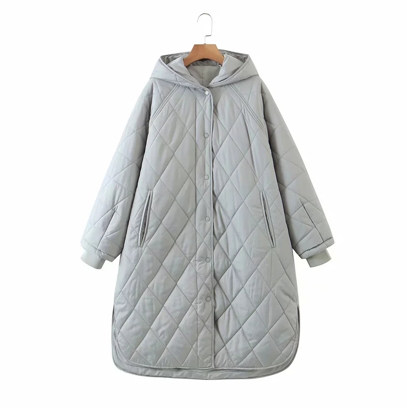 Winter jacket Vintage Plaid Hooded Parka Women Casual Pockets Cotton long coat Female Loose Oversize Outwear 210521