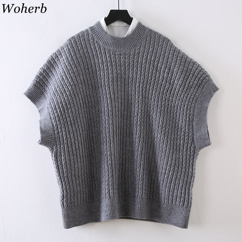Women Fashion Oversized Knitted Vest Sweater V Neck Sleeveless Side Vents Loose Female Waistcoat Chic Tops 210519