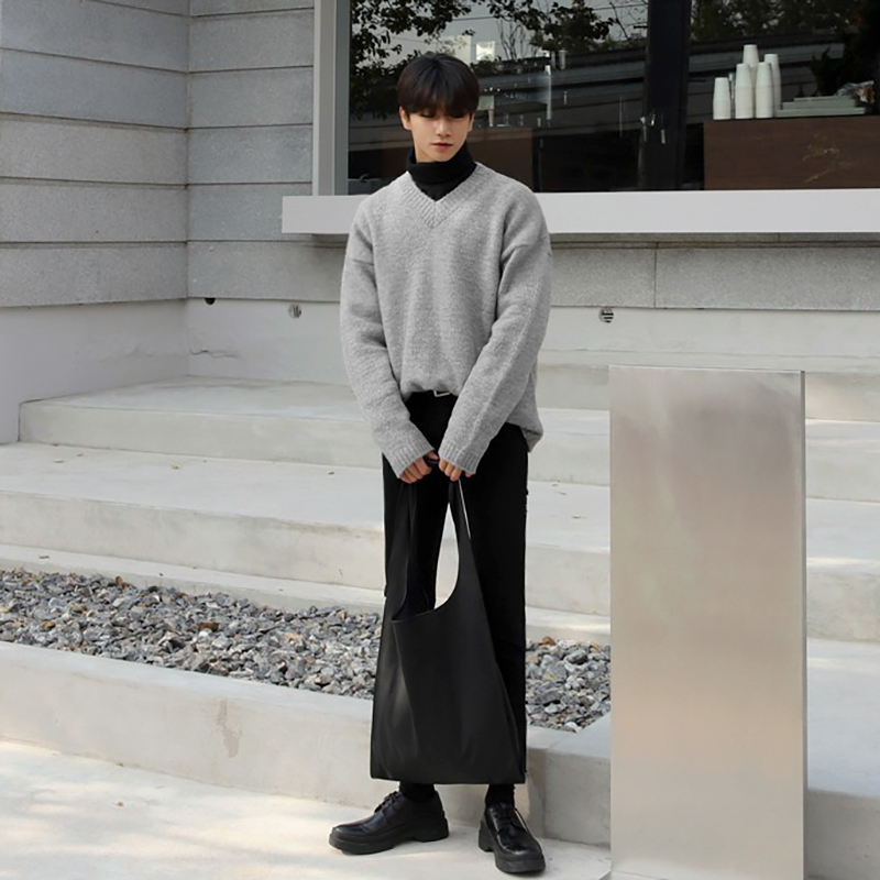 IEFB Mohair V-Neck kintted Sweater men's Korean fashion loose solid color bottomed oversized long sleeve basic kintwear 9Y4761 210524