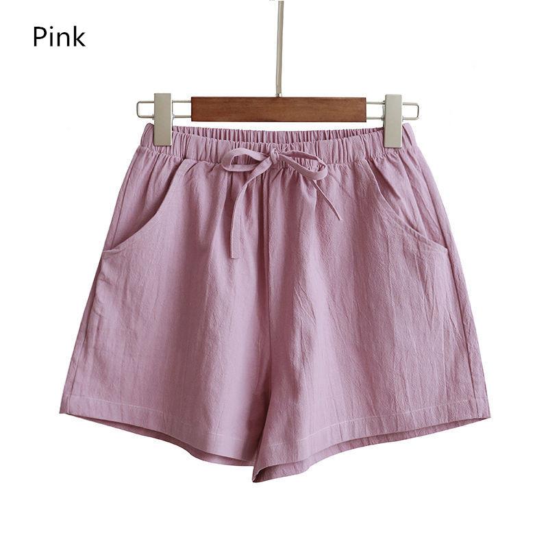 Women Summer Wide Leg Shorts Female Loose Cotton Solid Bow Candy Color Casual Elastic Waist Student Bottom Women's