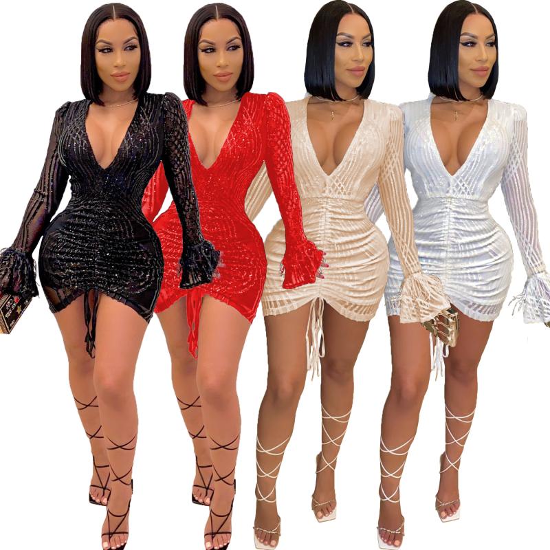 Casual Dresses Sequined Luxury Women' Dress V-neck Black Sexy Mini With Mesh See-through Stitching Flared Sleeve Pleated Evening
Casual Dresses Sequined Luxury Women' Dress V-neck Black Sexy Mini With Mesh See-through Stitching Flared Sleeve Pleated Evening