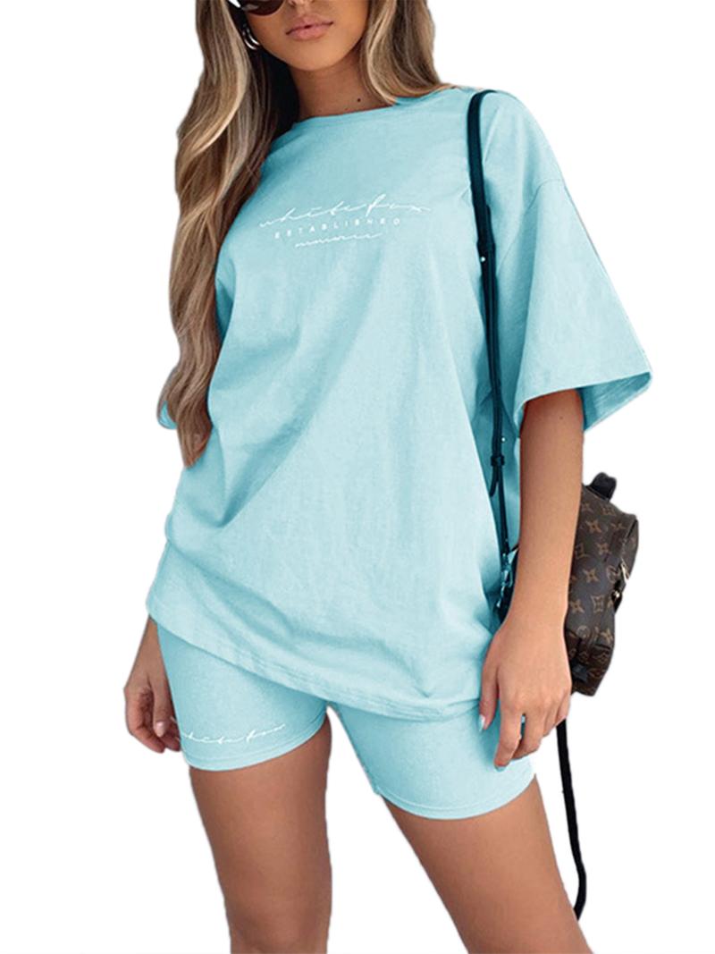 Women Sets Summer Tracksuits Sportswear Letter Print Fitness Short Sleeve T-Shirts+Shorts Suit Two Piece Set Sporty Outfits Women's