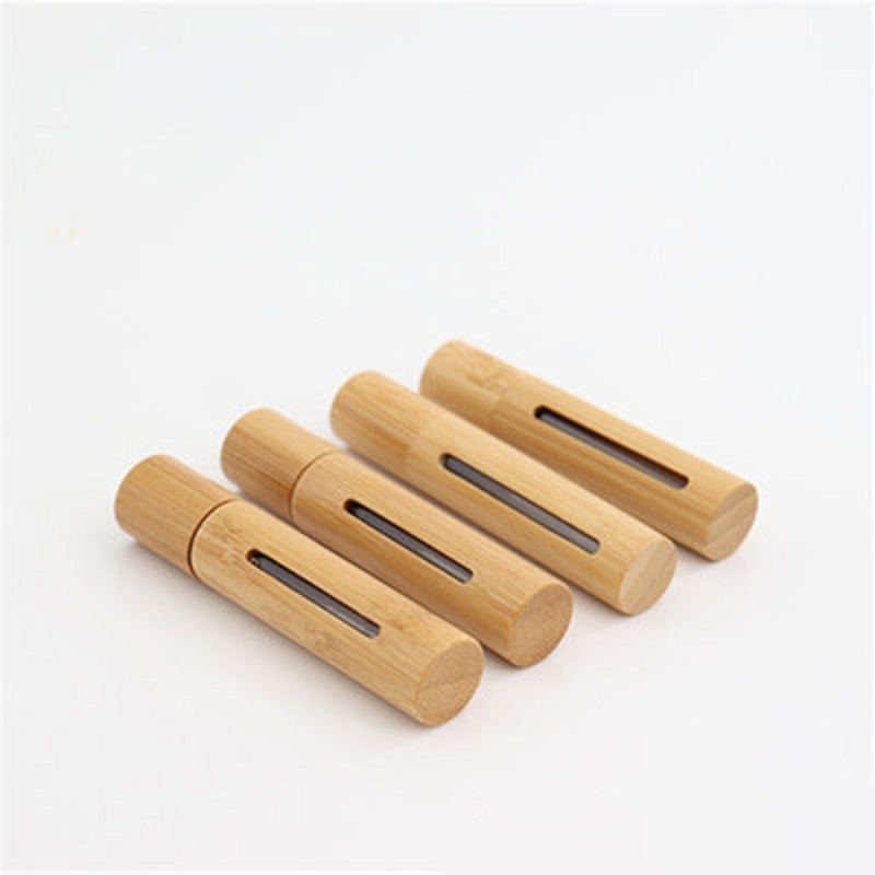 5ml 10ml Full natural bamboo Essential Oil Roller-ball Bottle carved window Clear Glass Roll On Perfume Bottles Stainless Steel Rollers Ball