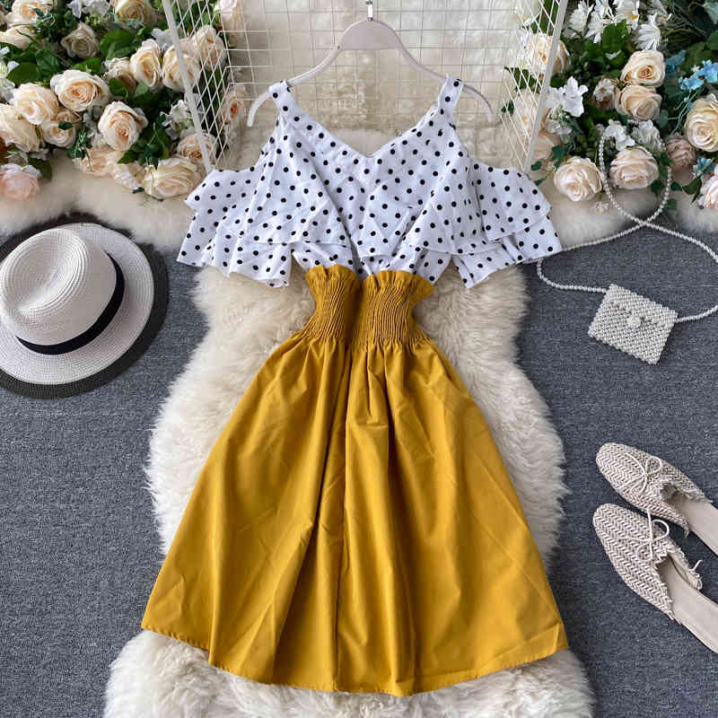LoveFlowerLife Hollow Out Dot Women Dress A-line Sweet V Neck Mini Dress Summer Korean Girls Holiday Vestidos Fashion 210521