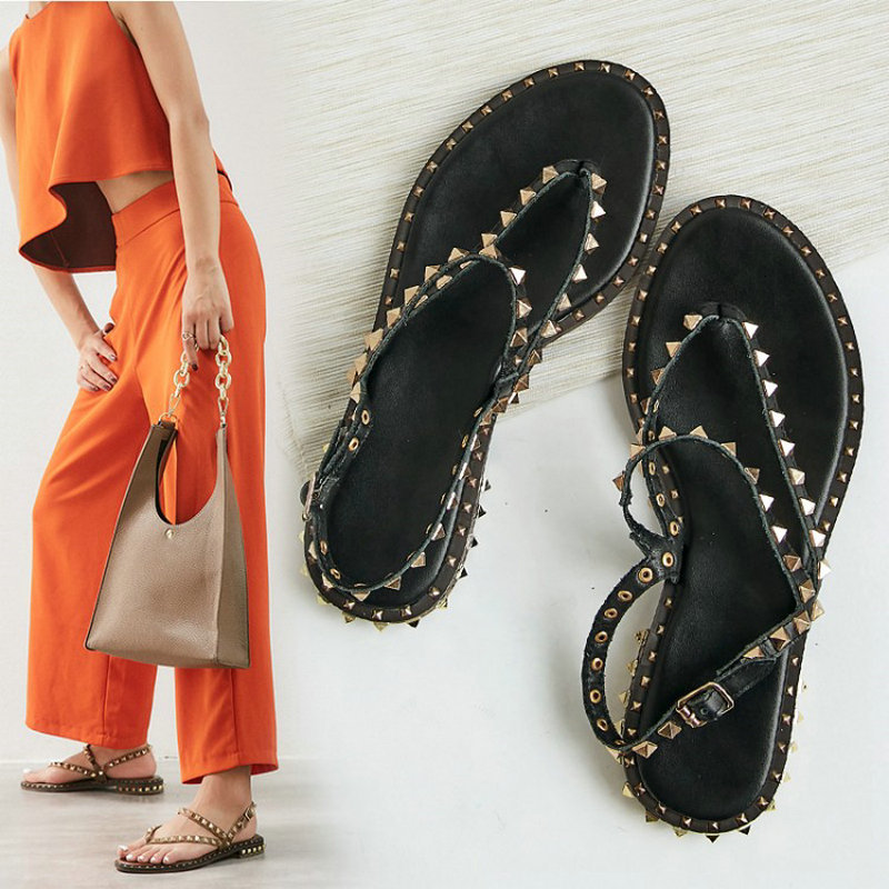 dress shoes 100% cow leather women sandals flip flop flat comfort woman summer rivets ladies sandals summer punk beach shoes kuxn, Black
dress shoes 100% cow leather women sandals flip flop flat comfort woman summer rivets ladies sandals summer punk beach shoes kuxn, Black