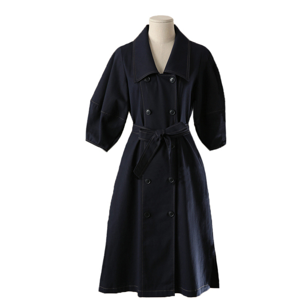 Summer Turn down collar Big Swing Dress Women Double-breasted Belt Waist es Puff Sleeve Solid OL Casual 210519