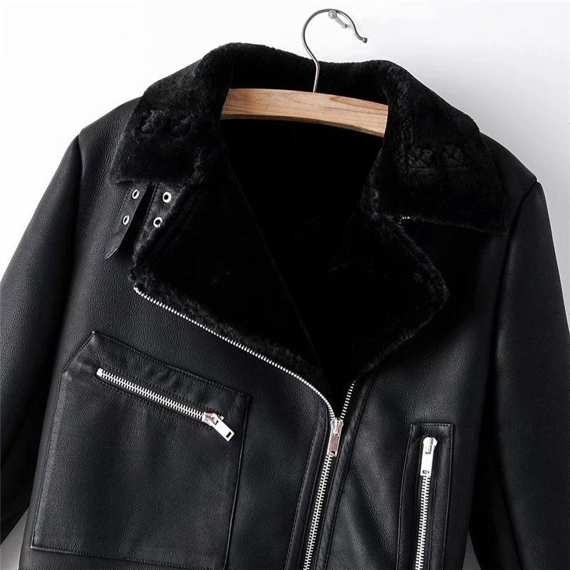 streetwear women fashion black outerwear winter lady leather-clad cool female chic moto girls jacket 210430