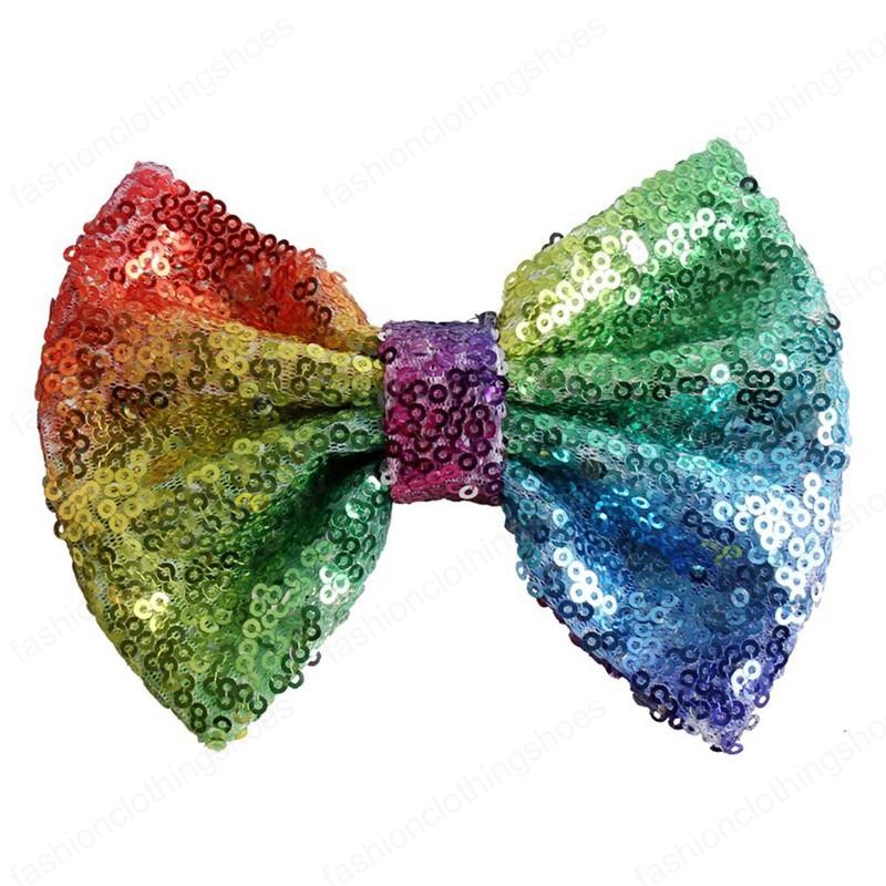 Party Hair Bows Clips Bling Sparkly Glitter Sequins Big 5" HairBows Alligator HairClips Nylon Mesh Ribbon Bowknot Hairpins for Baby Girls Kids Ch
