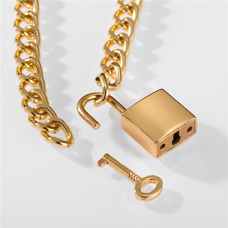 Gothtic Gold Lock Chunky Chain Necklace For Women Men Big Chains Unlockable Locks Key Pendant Necklaces Exaggerated Jewelry