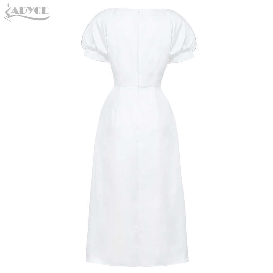 Summer Elegant White Short Sleeve Dress For Women Sexy V Neck Midi Club Fashion Evening Runway Party Lady Dresses 210423