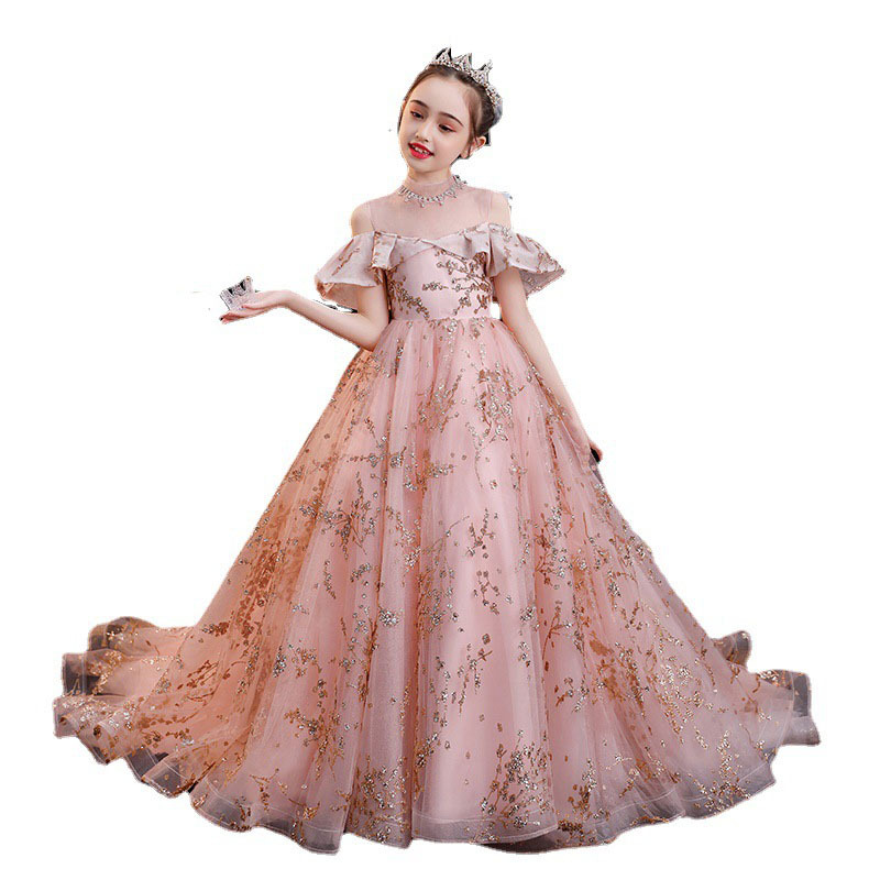 Lovely wer Girls Dresses For Weddings Princess Jewel Long Sleeves Lace Appliques Big Bow Sweep Train Little Kids Holy Pageant Dress 2021