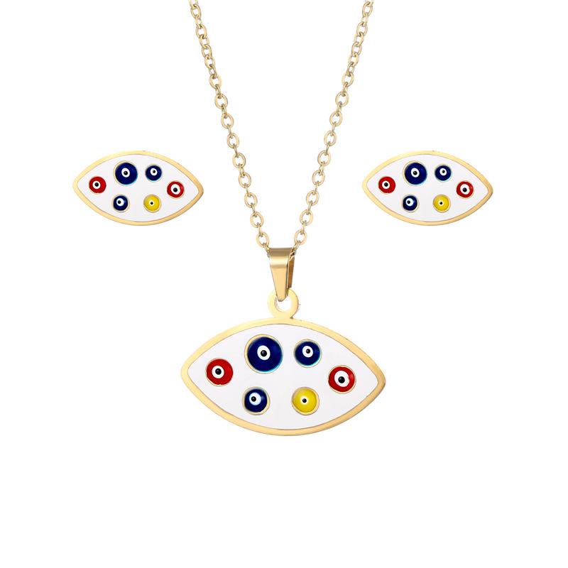 Earrings & Necklace Trendy Stainless Steel Enamel Evil Eye Pendant Chain Stud Earring For Women Gold Color Fashion Jewelry Set Gift, Silver
Earrings & Necklace Trendy Stainless Steel Enamel Evil Eye Pendant Chain Stud Earring For Women Gold Color Fashion Jewelry Set Gift, Silver