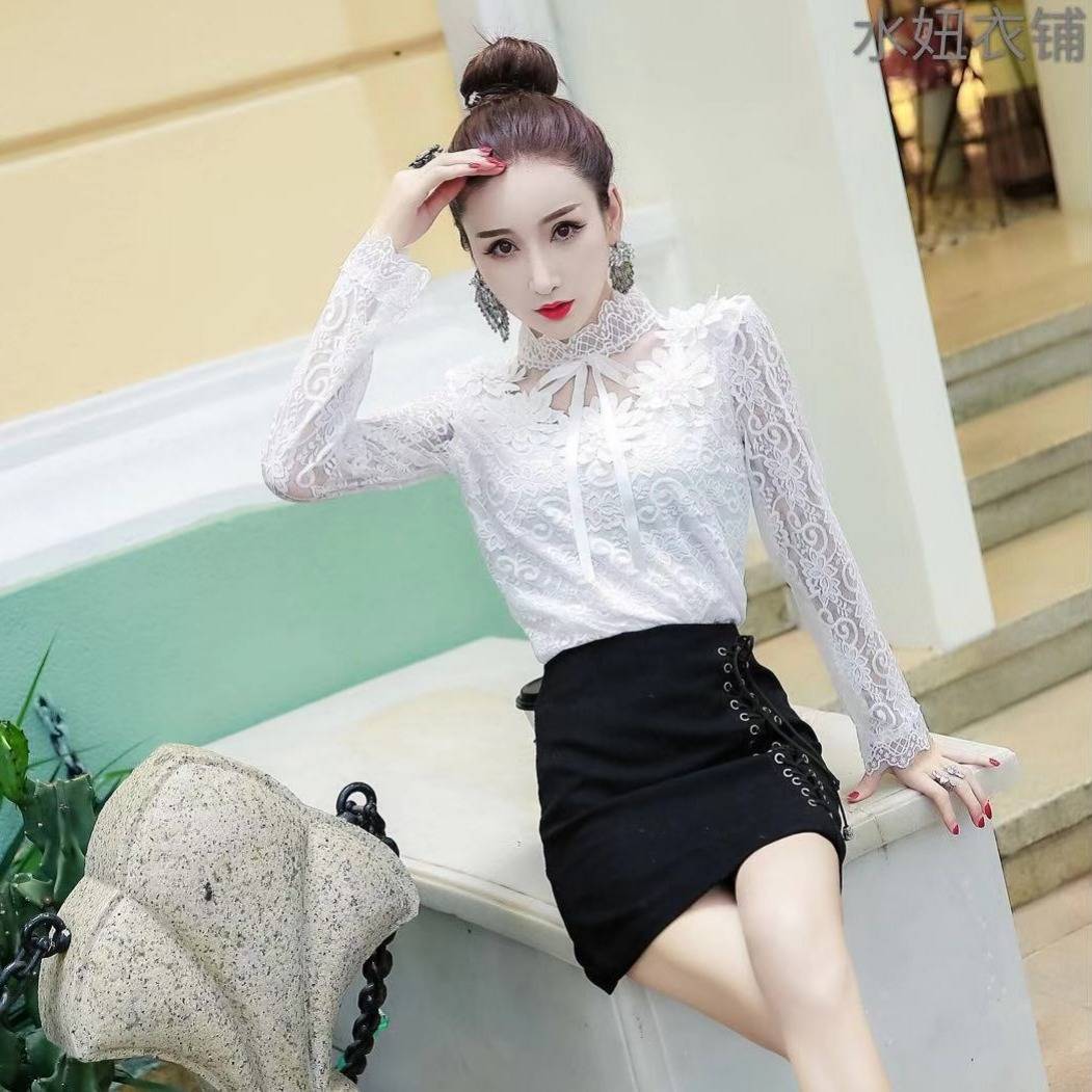 Spring Autumn Korea Fashion Sexy Hollow Out Long Sleeve Sweet Women Shirts All-match Casual Floral Lace Blouse Female Tops D188 210512