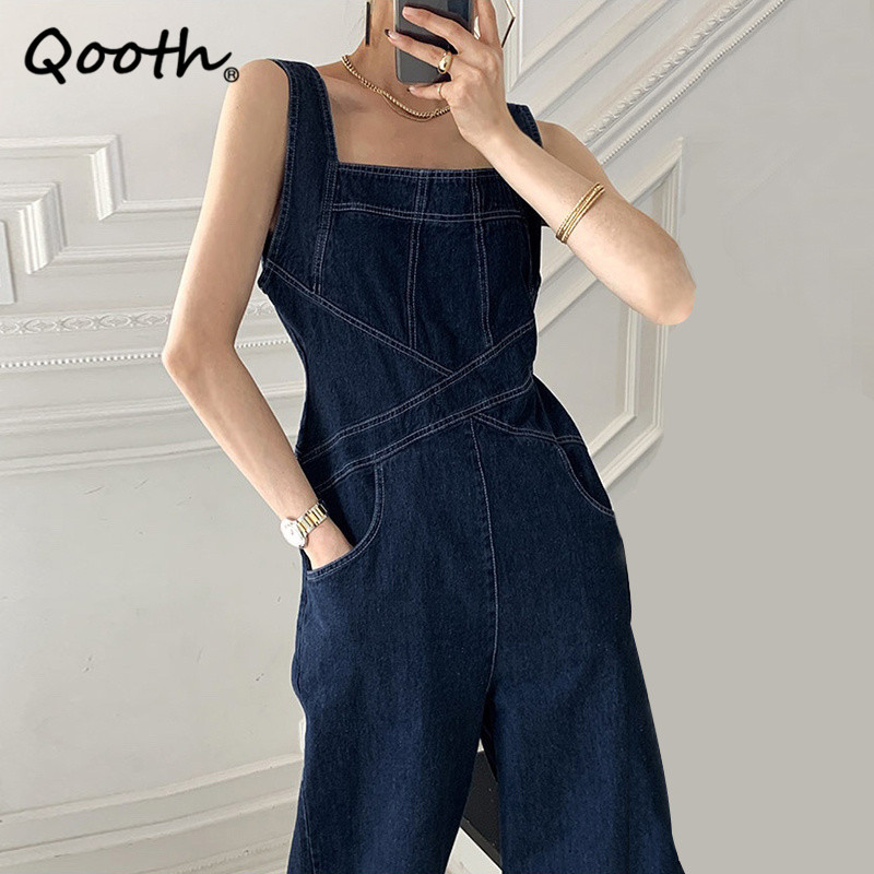 Qooth Summer Retro Square Collar Jean Overalls Double Pockets Design Strap Wide-Leg Suspenders All Match Fashion Overalls QT718 210518, Blue
Qooth Summer Retro Square Collar Jean Overalls Double Pockets Design Strap Wide-Leg Suspenders All Match Fashion Overalls QT718 210518, Blue