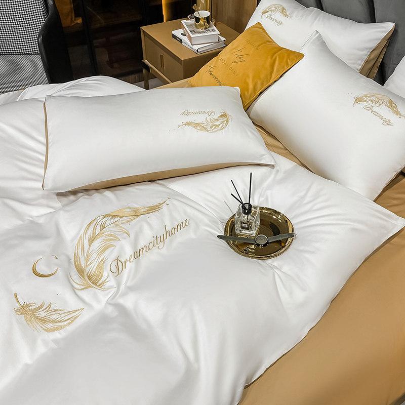 4pcs Solid Color Bedding Set Cotton Sheets For Bed Linen Embroidery Duvet Cover Quality And Pillowcases Sets