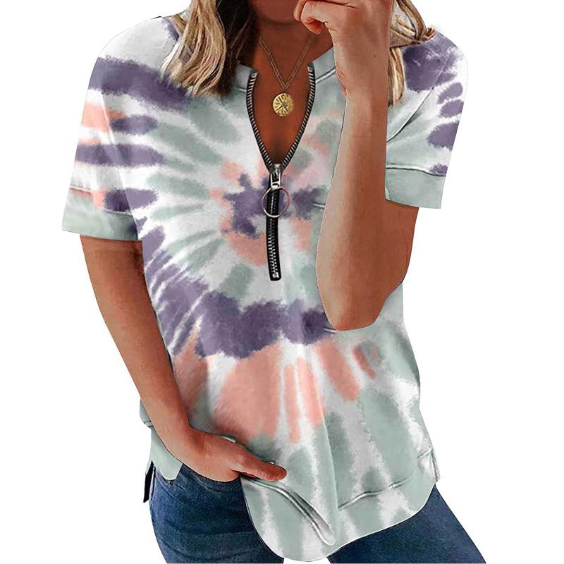 Women' Blouses & Shirts Fashion Casual Tie-dye Printing Zipper T-shirt Top V-neck Loose Short Sleeve Pullover Tops Streetwear Clothing, Green
Women' Blouses & Shirts Fashion Casual Tie-dye Printing Zipper T-shirt Top V-neck Loose Short Sleeve Pullover Tops Streetwear Clothing, Green