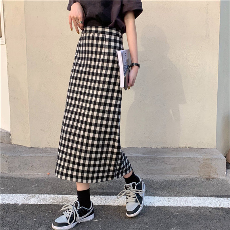 Plaid Female OL Elegant Fashion Geometric All Match Slim Feminine High Waist Bottoming Chic Women Skirt 210421
