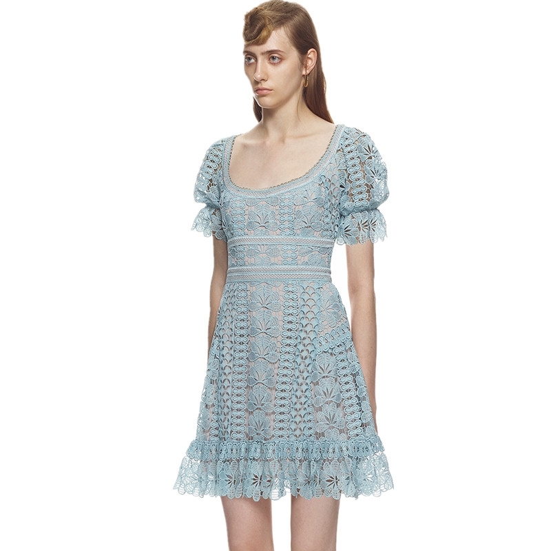 Arrive High-End Custom Self Portrait Dress Women Floral Lace Hollow Out Summer Dresses Size S M L 210520