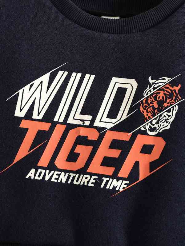 Baby Letter And Tiger Print Thermal Pullover & Sweatpants SHE