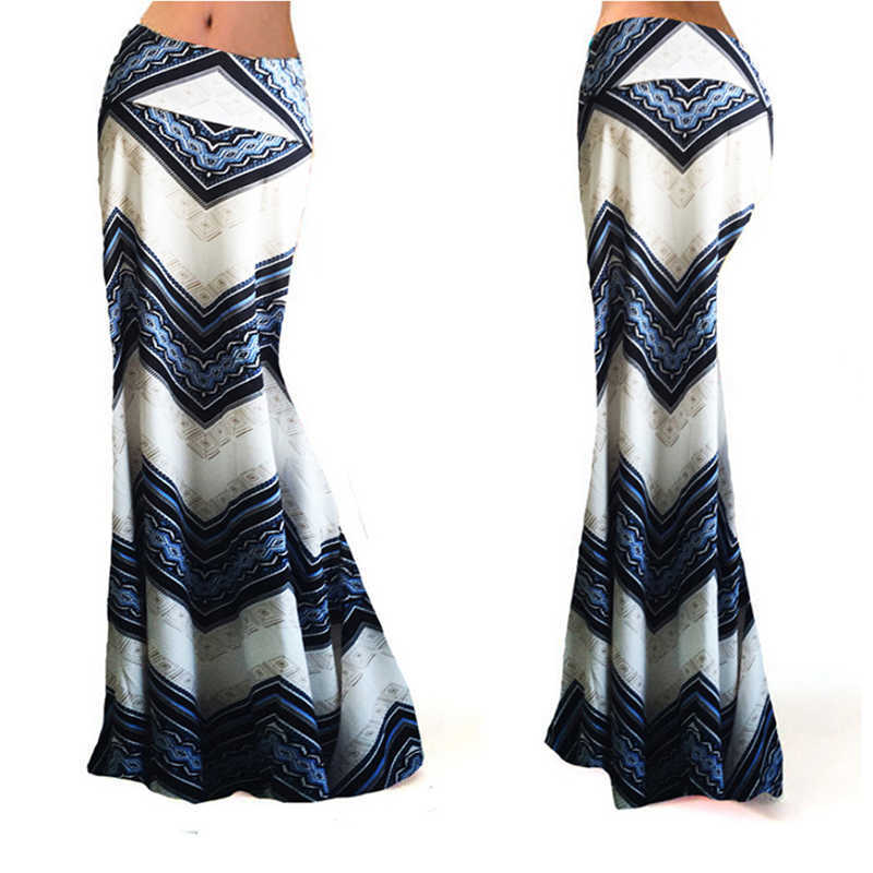 Fashion Women Summer Long Skirt Striped Wave Charming Elastic High Waist Boho Printing Saia Falda Female Maxi 210621