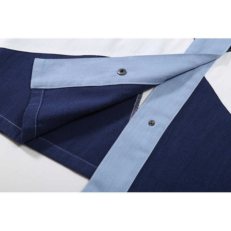 [EAM] Loose Fit Blue Conrtast Color Big Size Denim Jacket Lapel Long Sleeve Women Coat Fashion Spring Autumn 1DB903 210928