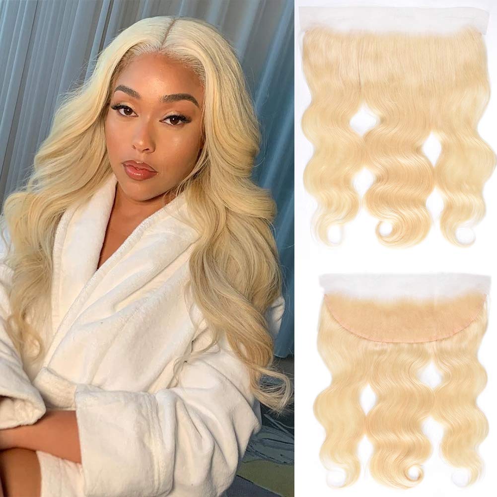Straight 13X4 Human Lace Closure 613# Blonde Color Pre-Plucked Natural Hairline With Baby Hair