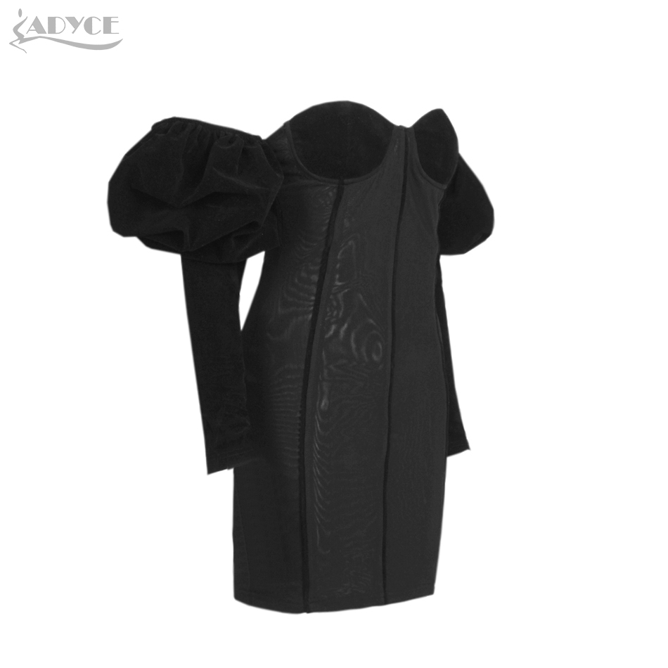 Summer Women Black Long Puff Sleeve Mini Bodycon Velvet Dress Sexy Off Shouler Club Celebrity Runway Party 210423