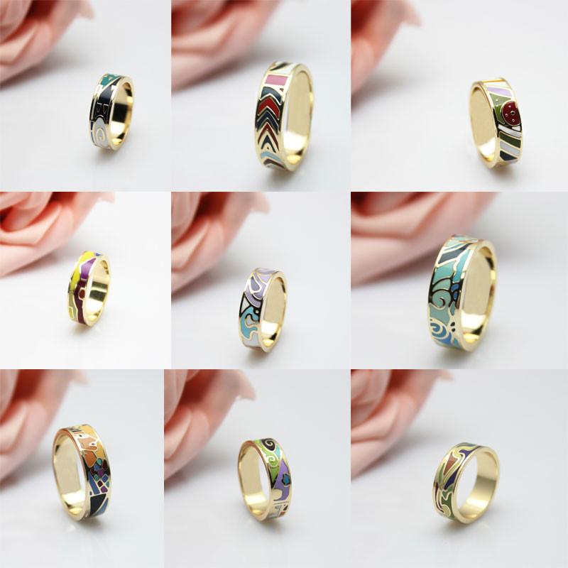 Cluster Rings Big Promotion 9 Styles Various Colors Feather Special Symbol Thin Enamel Jewelry Ring