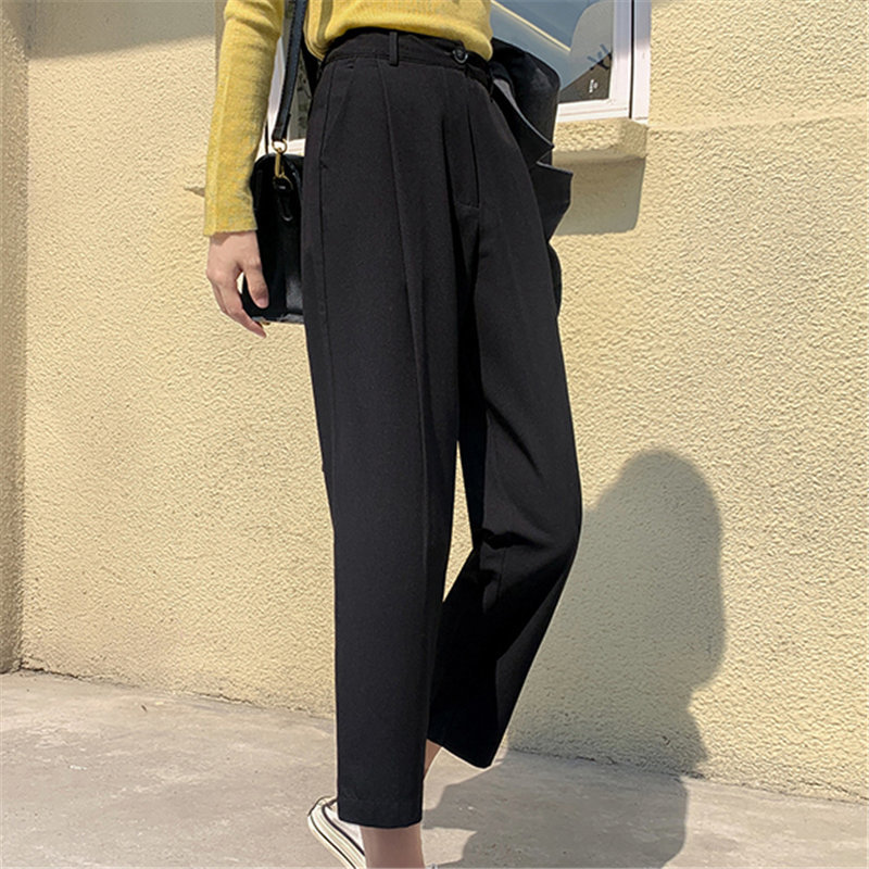 Loose High Waist Solid OL Streetwear Pants Chic Fashion Slim All Match Large Size Gentle Casual Trousers 210421