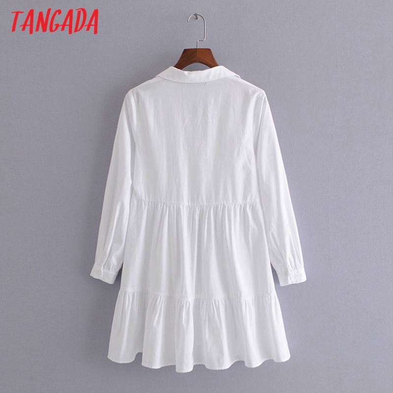Fashion Women Elegant White Pleated Shirt Long Sleeve Office Ladies Mini Dress 3H60 210416