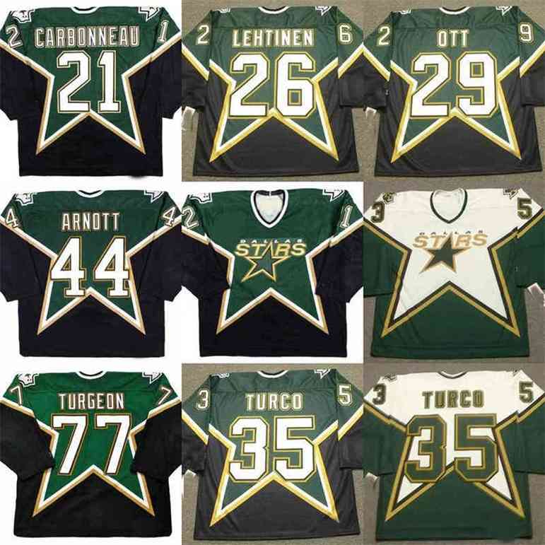VinVintage MEN 21 GUY CARBONNEAU 26 JERE LEHTINEN 29 STEVE OTT 35 MARTY TURCO 44 JASON ARNOTT 77 PIERRE TURGEON Hickey jersey, Black
VinVintage MEN 21 GUY CARBONNEAU 26 JERE LEHTINEN 29 STEVE OTT 35 MARTY TURCO 44 JASON ARNOTT 77 PIERRE TURGEON Hickey jersey, Black