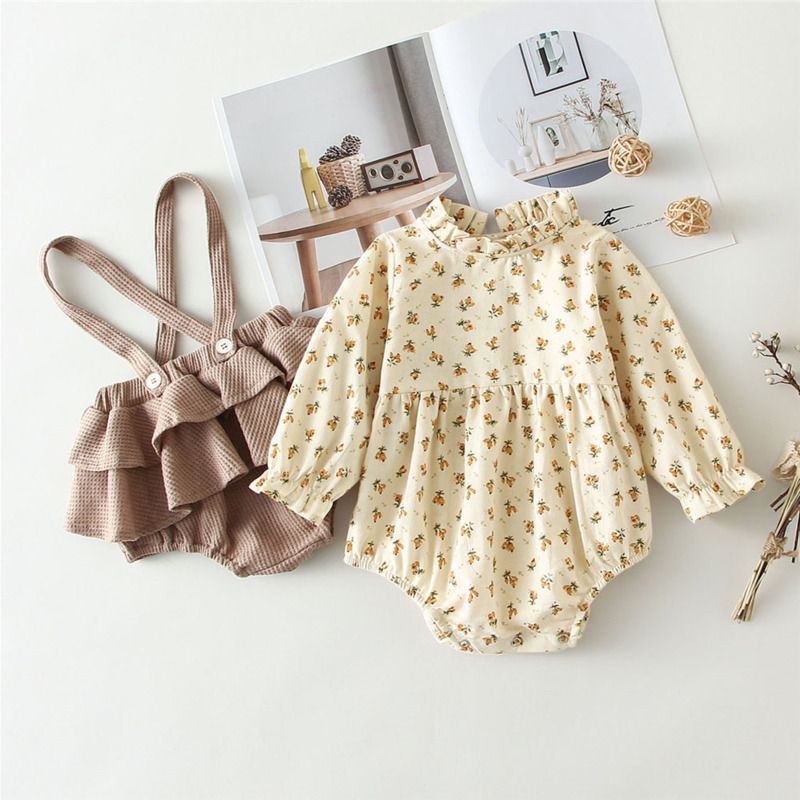 2Pcs Vintage Baby Girl Clothes Set Summer Cotton Girls Floral Blouse Shirt Romper Dress Spring Newborn Baby Girl Clothes Outfits Z220301